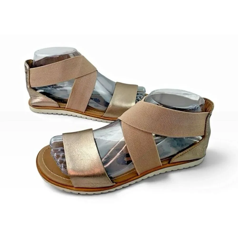*SOREL Shoes Woman’s Size 6 Gold Tan Metallic Ella II Leather Strappy Sandals